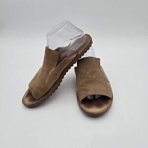 Born Sandals Womens 11 Brown Mesilla Flats Open Toe Slides Slip On Leather Suede